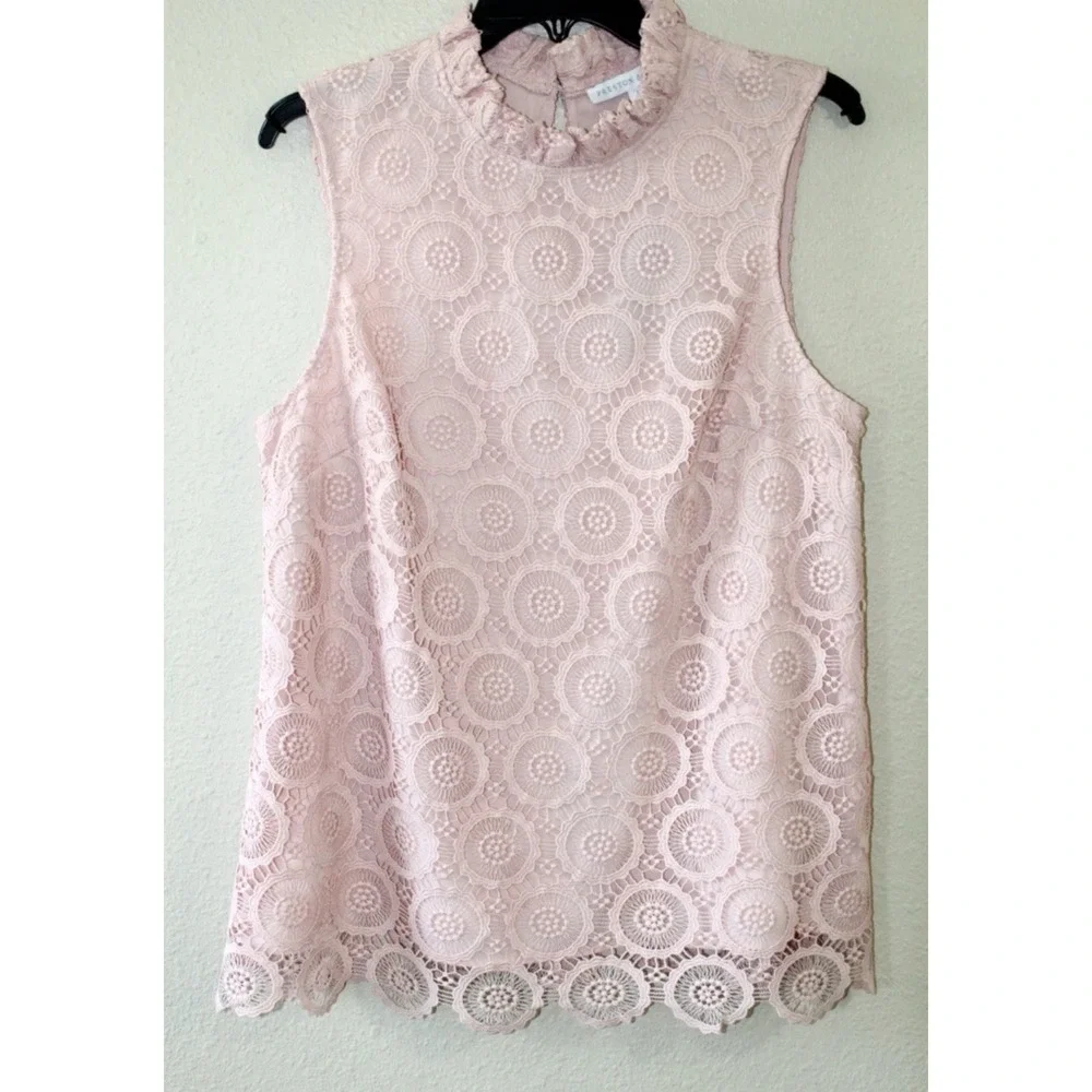 NWT Preston & York Womens Pink Lace Overlay Sleeveless High‎ Neck Blouse 6